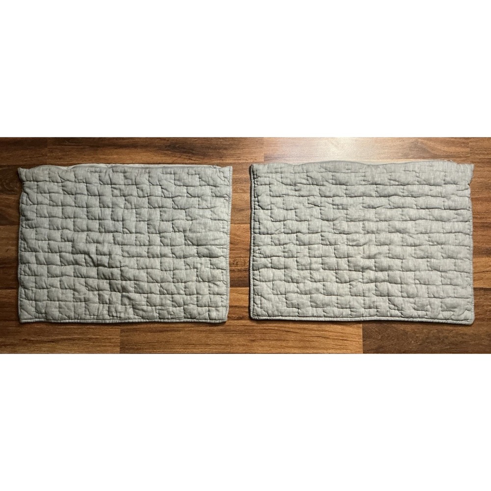 Pair Of POTTERY BARN Gray Quilted Standard Shams Linen/Cotton Blend